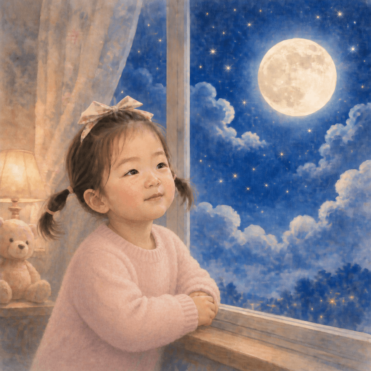 달을 바라보는 아이 삽화